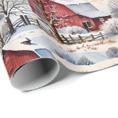 Red Barn Winter op het Boerderij Cadeaupapier (Rol Hoek)