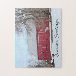 Red Barn Winter Scene Jigzaag Puzzle Legpuzzel