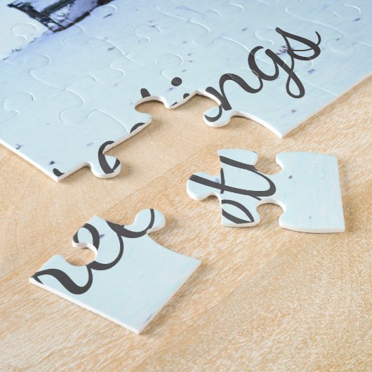 Red Barn Winter Scene Jigzaag Puzzle Legpuzzel (Zijkant)