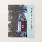 Red Barn Winter Scene Jigzaag Puzzle Legpuzzel (Verticaal)