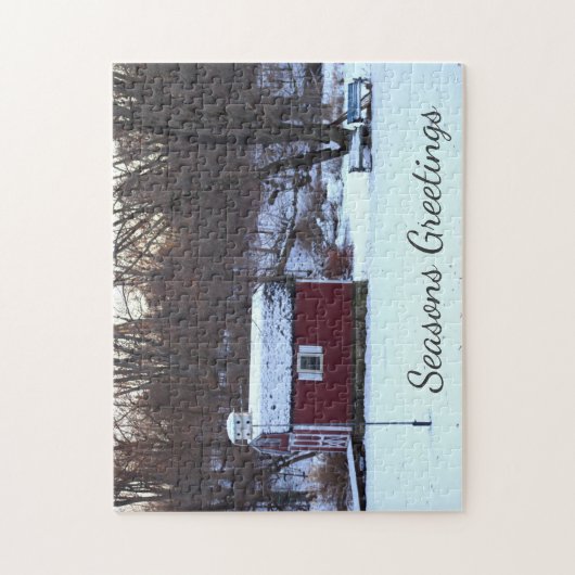 Red Barn Winter Scene Jigzaag Puzzle Legpuzzel (Verticaal)