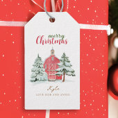 Red Barn Winter Woodland  Vrolijk kerstfeest Cadeaulabel