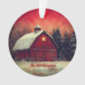 Red Barn with Star and Trees Farmhouse Monogram Ornament (voorkant)