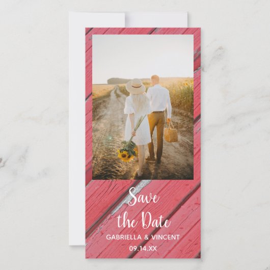 Red Barn Wood Country Weddenschap Save the Date (Voorkant)