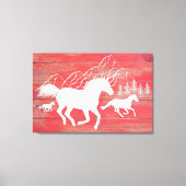 Red Barn Wood Galloping Horses Silhouette Canvas Afdruk (Voorkant)
