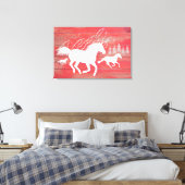 Red Barn Wood Galloping Horses Silhouette Canvas Afdruk (Insitu (Slaapkamer))