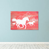 Red Barn Wood Galloping Horses Silhouette Canvas Afdruk (Insitu (Houten vloer))