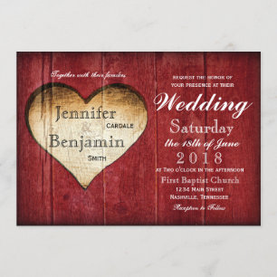 Red Barn Wood Heart Country Wedding Invitations Kaart