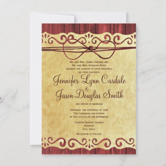 Red Barn Wood  Paper Wedding Invitations Kaart (Voorkant)