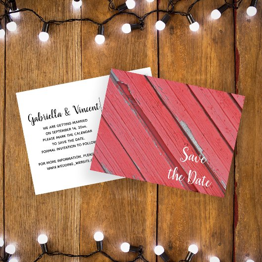 Red Barn Wood Ranch Wedding Save the Date Aankondigingskaart