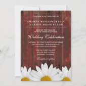 Red Barn Wood Rustic Daisy Wedding Invitations Kaart (Voorkant)