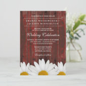 Red Barn Wood Rustic Daisy Wedding Invitations Kaart (Staand voorkant)