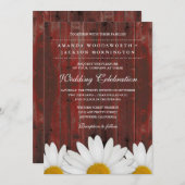 Red Barn Wood Rustic Daisy Wedding Invitations Kaart (Voorkant / Achterkant)
