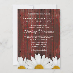 Red Barn Wood Rustic Daisy Wedding Invitations Kaart