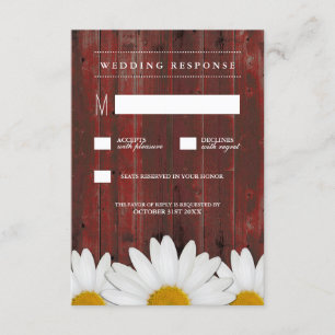 Red Barn Wood Rustic Daisy Wedding RSVP Kaarten Kaartje