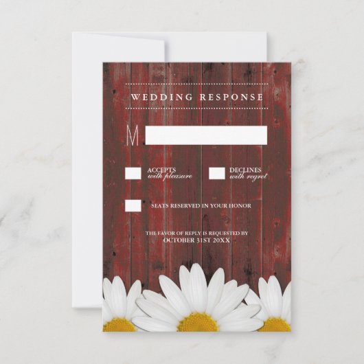 Red Barn Wood Rustic Daisy Wedding RSVP Kaarten Kaartje (Voorkant)