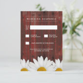 Red Barn Wood Rustic Daisy Wedding RSVP Kaarten Kaartje (Staand voorkant)