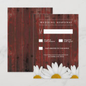 Red Barn Wood Rustic Daisy Wedding RSVP Kaarten Kaartje (Voorkant / Achterkant)