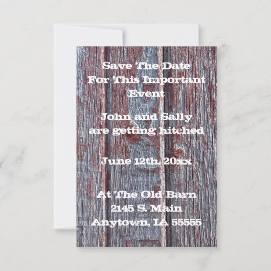 Red Barn Wood Rustic Save the Date (Achterkant)