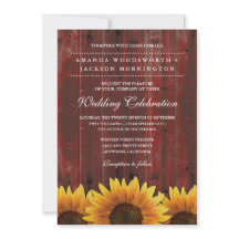 Red Barn Wood Rustieke Zonnebloem Bruiloft Uitnodi