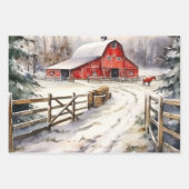 Red Barns Winter Op het ouderwetse Boerderij Inpakpapier Vel (Voorkant 3)