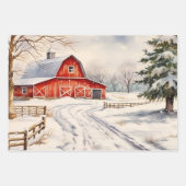 Red Barns Winter Op het ouderwetse Boerderij Inpakpapier Vel (Voorkant 2)