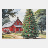 Red Barns Winter Op het ouderwetse Boerderij Inpakpapier Vel (Voorkant)