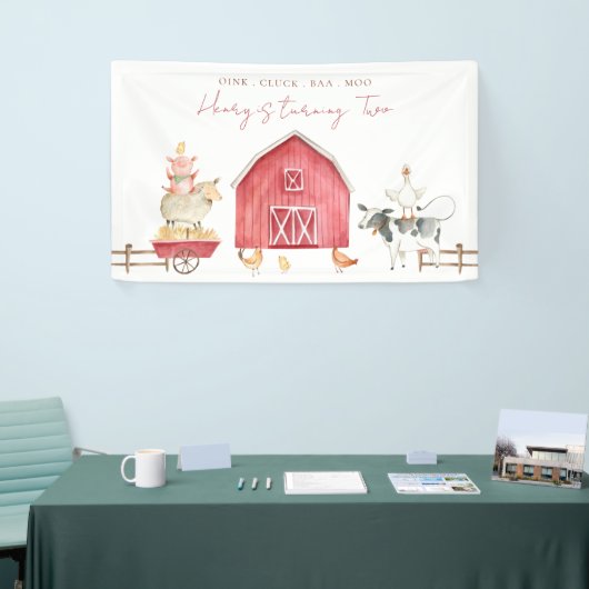 Red Barnyard Animals Kinderverjaardagsfeestje Spandoek (Beurs)