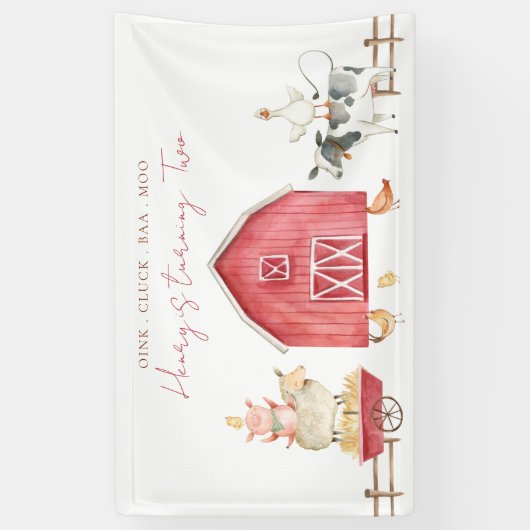 Red Barnyard Animals Kinderverjaardagsfeestje Spandoek (Verticaal)