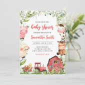 Red Barnyard Boerderij Baby shower Kaart (Staand voorkant)