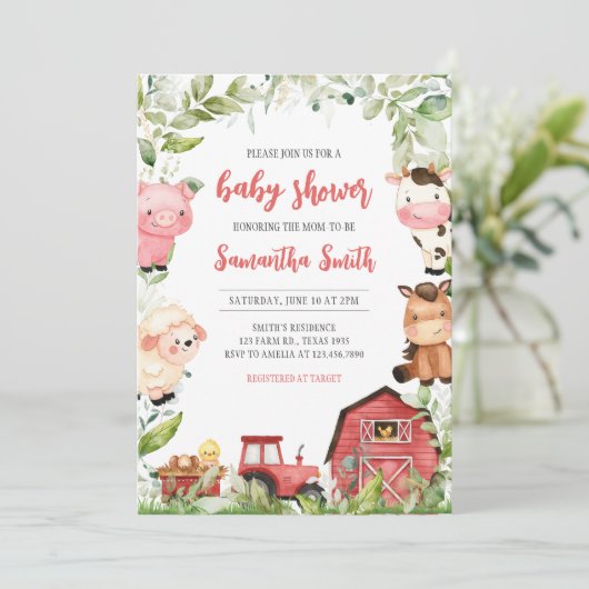 Red Barnyard Boerderij Baby shower Kaart (Staand voorkant)