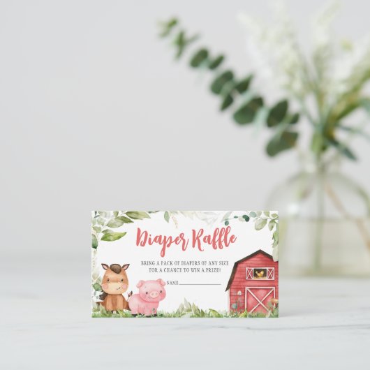 Red Barnyard Boerderij Baby shower Luier Raffle Informatiekaartje (Staand voorkant)