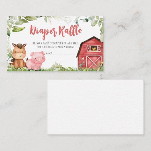 Red Barnyard Boerderij Baby shower Luier Raffle Informatiekaartje (Voorkant / Achterkant)