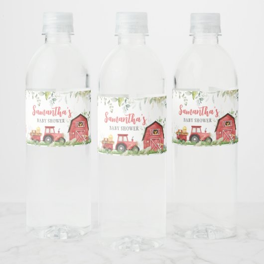 Red Barnyard Boerderij Baby shower Waterfles Etiket (Flessen)