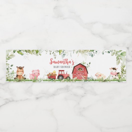 Red Barnyard Boerderij Baby shower Waterfles Etiket (Enkel label)