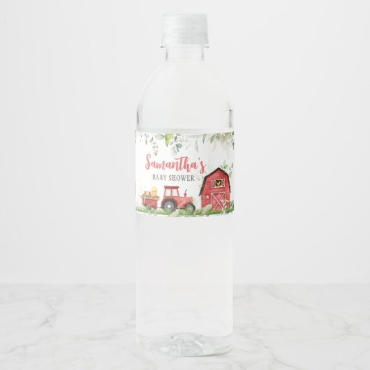 Red Barnyard Boerderij Baby shower Waterfles Etiket (Voorkant)