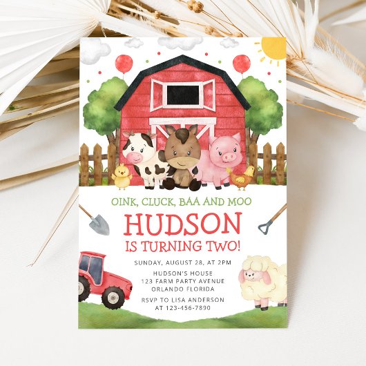 Red Barnyard Farm Birthday Invitation Kaart
