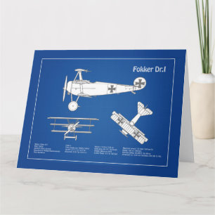 Red Baron Fokker DR1 - Vliegtuigblauwdruk ABD Bedankkaart