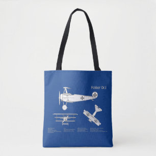 Red Baron Fokker DR1 - Vliegtuigblauwdruk ABD Tote Bag