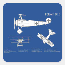Red Baron Fokker DR1 - Vliegtuigblauwdruk ABD Vierkante Sticker