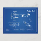 Red Baron Fokker DR1 - Vliegtuigblauwdruk AD Briefkaart (Voorkant)