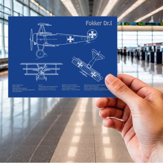 Red Baron Fokker DR1 - Vliegtuigblauwdruk AD Briefkaart