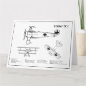 Red Baron Fokker DR1 - Vliegtuigblauwdruk BD Bedankkaart (Voorkant)