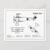 Red Baron Fokker DR1 - Vliegtuigblauwdruk BD Briefkaart (Voorkant)