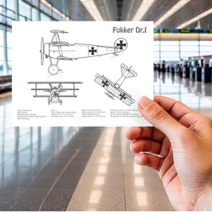 Red Baron Fokker DR1 - Vliegtuigblauwdruk BD Briefkaart