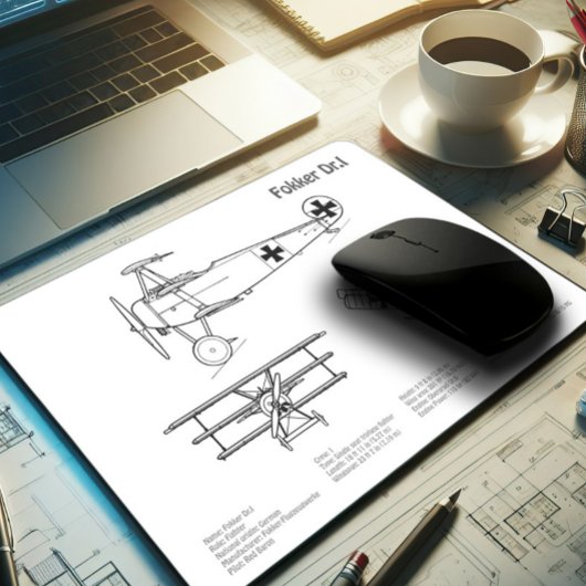 Red Baron Fokker DR1 - Vliegtuigblauwdruk BD Muismat