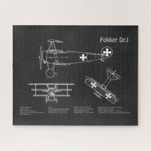 Red Baron Fokker Dr.1 - Vliegtuigblauwdruk PD Legpuzzel