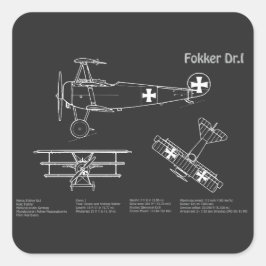 Red Baron Fokker Dr.1 - Vliegtuigblauwdruk PD Vierkante Sticker