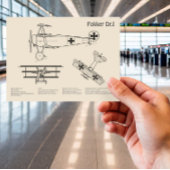 Red Baron Fokker Dr.1 - Vliegtuigblauwdruk SD Briefkaart