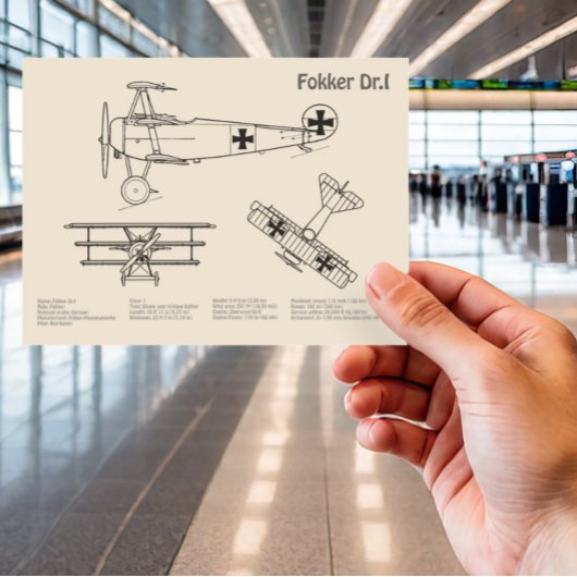 Red Baron Fokker Dr.1 - Vliegtuigblauwdruk SD Briefkaart